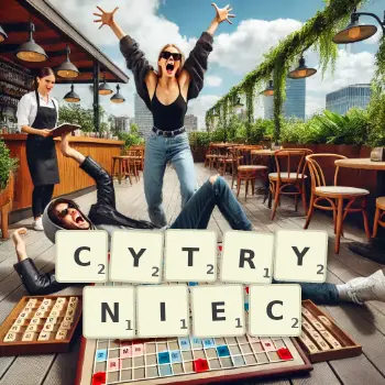 Kreatywna ilustracja do gry w Scrabble ze słowem CYTRYNIEC ułożonym z płytek na planszy.