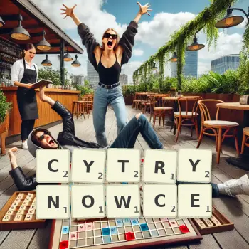 Kreatywna ilustracja do gry w Scrabble ze słowem CYTRYNOWCE ułożonym z płytek na planszy.