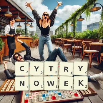 Kreatywna ilustracja do gry w Scrabble ze słowem CYTRYNOWEK ułożonym z płytek na planszy.