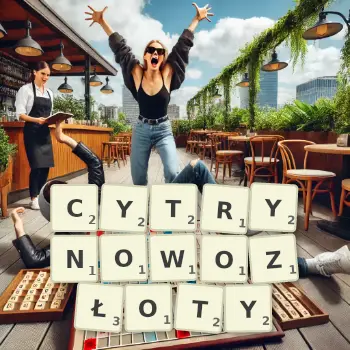 Kreatywna ilustracja do gry w Scrabble ze słowem CYTRYNOWOZŁOTY ułożonym z płytek na planszy.