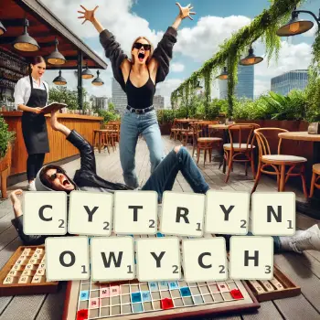 Kreatywna ilustracja do gry w Scrabble ze słowem CYTRYNOWYCH ułożonym z płytek na planszy.