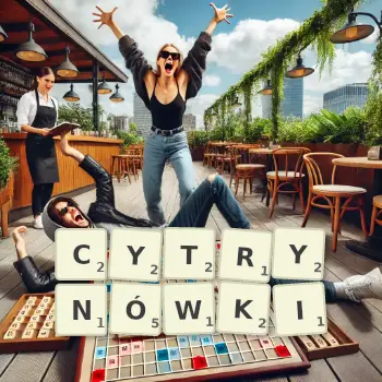 Kreatywna ilustracja do gry w Scrabble ze słowem CYTRYNÓWKI ułożonym z płytek na planszy.