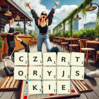 Kreatywna ilustracja do gry w Scrabble ze słowem CZARTORYJSKIE ułożonym z płytek na planszy.
