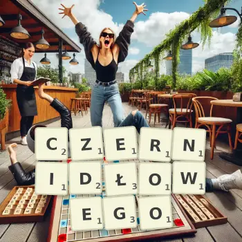 Kreatywna ilustracja do gry w Scrabble ze słowem CZERNIDŁOWEGO ułożonym z płytek na planszy.