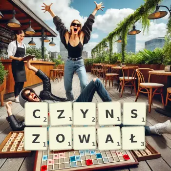 Kreatywna ilustracja do gry w Scrabble ze słowem CZYNSZOWAŁ ułożonym z płytek na planszy.