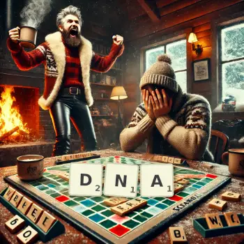 Kreatywna ilustracja do gry w Scrabble ze słowem DNA ułożonym z płytek na planszy.