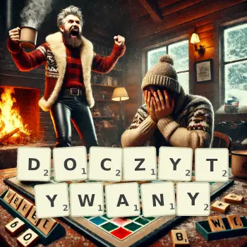 Kreatywna ilustracja do gry w Scrabble ze słowem DOCZYTYWANY ułożonym z płytek na planszy.