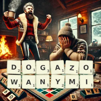Kreatywna ilustracja do gry w Scrabble ze słowem DOGAZOWANYMI ułożonym z płytek na planszy.