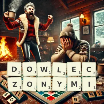 Kreatywna ilustracja do gry w Scrabble ze słowem DOWLECZONYMI ułożonym z płytek na planszy.