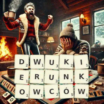 Kreatywna ilustracja do gry w Scrabble ze słowem DWUKIERUNKOWCÓW ułożonym z płytek na planszy.