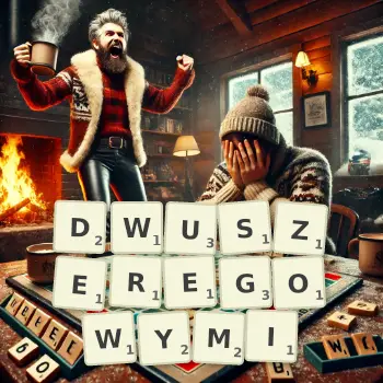 Kreatywna ilustracja do gry w Scrabble ze słowem DWUSZEREGOWYMI ułożonym z płytek na planszy.