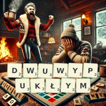 Kreatywna ilustracja do gry w Scrabble ze słowem DWUWYPUKŁYM ułożonym z płytek na planszy.