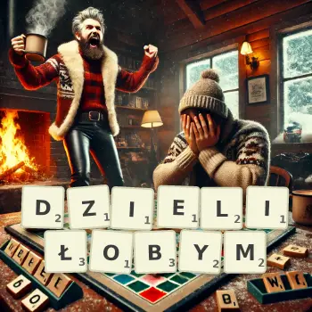 Kreatywna ilustracja do gry w Scrabble ze słowem DZIELIŁOBYM ułożonym z płytek na planszy.