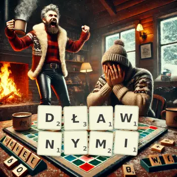 Kreatywna ilustracja do gry w Scrabble ze słowem DŁAWNYMI ułożonym z płytek na planszy.