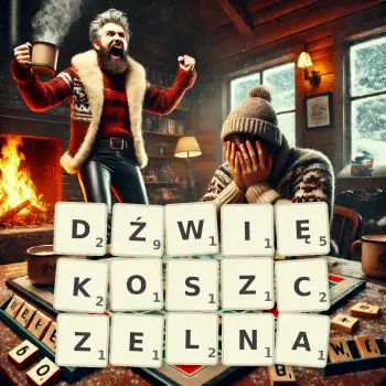 Kreatywna ilustracja do gry w Scrabble ze słowem DŹWIĘKOSZCZELNA ułożonym z płytek na planszy.