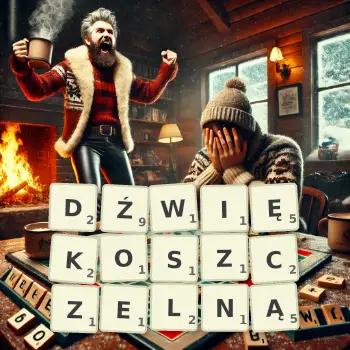 Kreatywna ilustracja do gry w Scrabble ze słowem DŹWIĘKOSZCZELNĄ ułożonym z płytek na planszy.