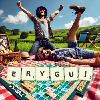 Kreatywna ilustracja do gry w Scrabble ze słowem ERYGUJ ułożonym z płytek na planszy.
