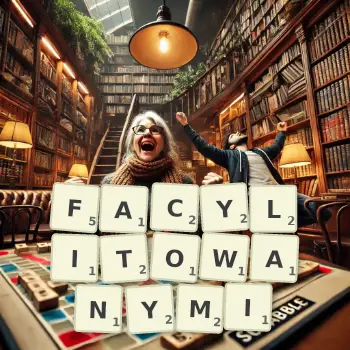 Kreatywna ilustracja do gry w Scrabble ze słowem FACYLITOWANYMI ułożonym z płytek na planszy.
