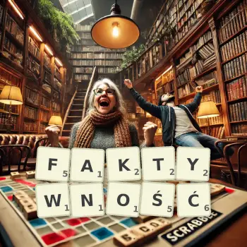 Kreatywna ilustracja do gry w Scrabble ze słowem FAKTYWNOŚĆ ułożonym z płytek na planszy.