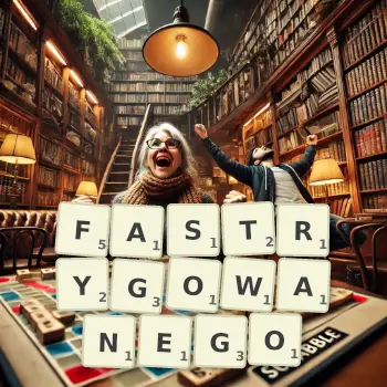 Kreatywna ilustracja do gry w Scrabble ze słowem FASTRYGOWANEGO ułożonym z płytek na planszy.