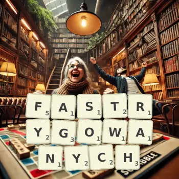 Kreatywna ilustracja do gry w Scrabble ze słowem FASTRYGOWANYCH ułożonym z płytek na planszy.