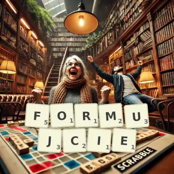 Kreatywna ilustracja do gry w Scrabble ze słowem FORMUJCIE ułożonym z płytek na planszy.