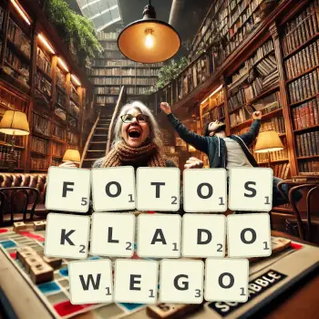 Kreatywna ilustracja do gry w Scrabble ze słowem FOTOSKLADOWEGO ułożonym z płytek na planszy.