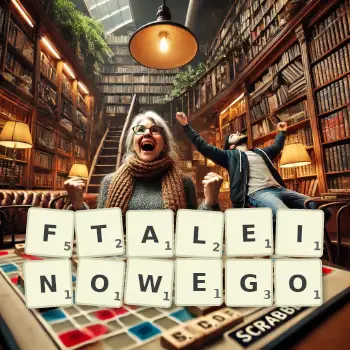 Kreatywna ilustracja do gry w Scrabble ze słowem FTALEINOWEGO ułożonym z płytek na planszy.