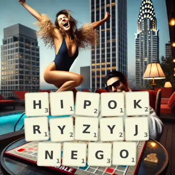 Kreatywna ilustracja do gry w Scrabble ze słowem HIPOKRYZYJNEGO ułożonym z płytek na planszy.