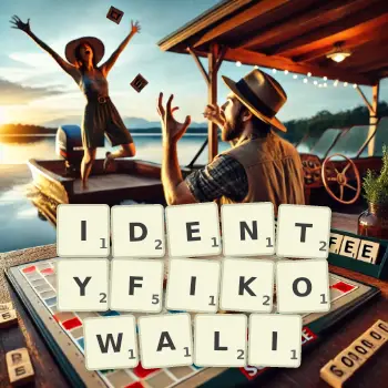 Kreatywna ilustracja do gry w Scrabble ze słowem IDENTYFIKOWALI ułożonym z płytek na planszy.