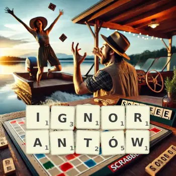 Kreatywna ilustracja do gry w Scrabble ze słowem IGNORANTÓW ułożonym z płytek na planszy.