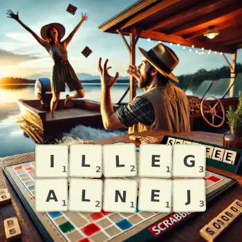 Kreatywna ilustracja do gry w Scrabble ze słowem ILLEGALNEJ ułożonym z płytek na planszy.