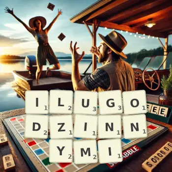 Kreatywna ilustracja do gry w Scrabble ze słowem ILUGODZINNYMI ułożonym z płytek na planszy.
