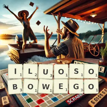 Kreatywna ilustracja do gry w Scrabble ze słowem ILUOSOBOWEGO ułożonym z płytek na planszy.