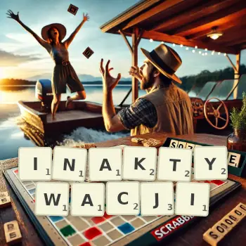 Kreatywna ilustracja do gry w Scrabble ze słowem INAKTYWACJI ułożonym z płytek na planszy.