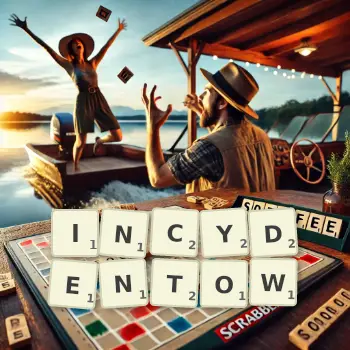 Kreatywna ilustracja do gry w Scrabble ze słowem INCYDENTOW ułożonym z płytek na planszy.