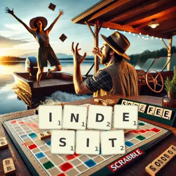 Kreatywna ilustracja do gry w Scrabble ze słowem INDESIT ułożonym z płytek na planszy.