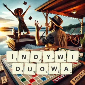 Kreatywna ilustracja do gry w Scrabble ze słowem INDYWIDUOWA ułożonym z płytek na planszy.