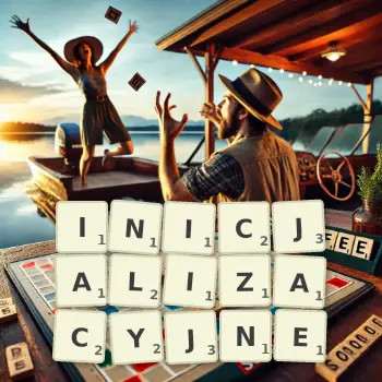 Kreatywna ilustracja do gry w Scrabble ze słowem INICJALIZACYJNE ułożonym z płytek na planszy.