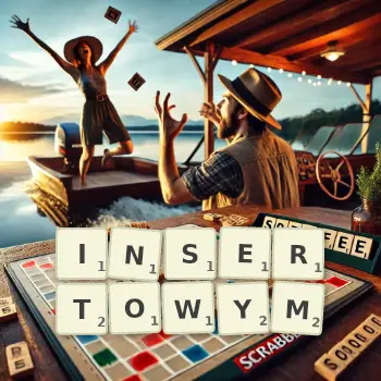 Kreatywna ilustracja do gry w Scrabble ze słowem INSERTOWYM ułożonym z płytek na planszy.