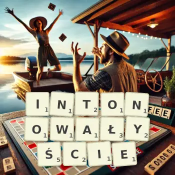 Kreatywna ilustracja do gry w Scrabble ze słowem INTONOWAŁYŚCIE ułożonym z płytek na planszy.