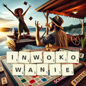 Kreatywna ilustracja do gry w Scrabble ze słowem INWOKOWANIE ułożonym z płytek na planszy.