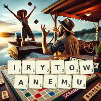 Kreatywna ilustracja do gry w Scrabble ze słowem IRYTOWANEMU ułożonym z płytek na planszy.