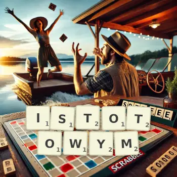 Kreatywna ilustracja do gry w Scrabble ze słowem ISTOTOWYM ułożonym z płytek na planszy.