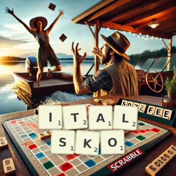Kreatywna ilustracja do gry w Scrabble ze słowem ITALSKO ułożonym z płytek na planszy.
