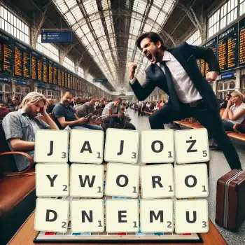 Kreatywna ilustracja do gry w Scrabble ze słowem JAJOŻYWORODNEMU ułożonym z płytek na planszy.