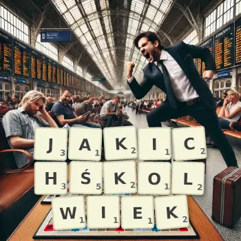 Kreatywna ilustracja do gry w Scrabble ze słowem JAKICHŚKOLWIEK ułożonym z płytek na planszy.