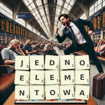 Kreatywna ilustracja do gry w Scrabble ze słowem JEDNOELEMENTOWA ułożonym z płytek na planszy.