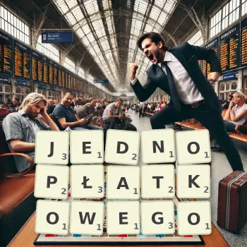 Kreatywna ilustracja do gry w Scrabble ze słowem JEDNOPŁATKOWEGO ułożonym z płytek na planszy.
