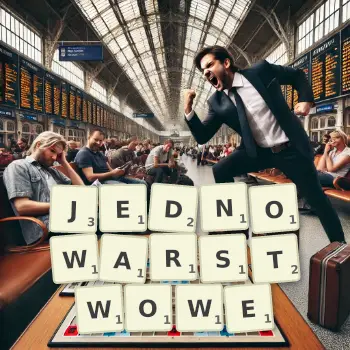 Kreatywna ilustracja do gry w Scrabble ze słowem JEDNOWARSTWOWE ułożonym z płytek na planszy.